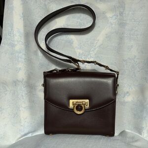 Vintage Gianni Versace Dark Brown Leather Crossbody with Gold Hardware
